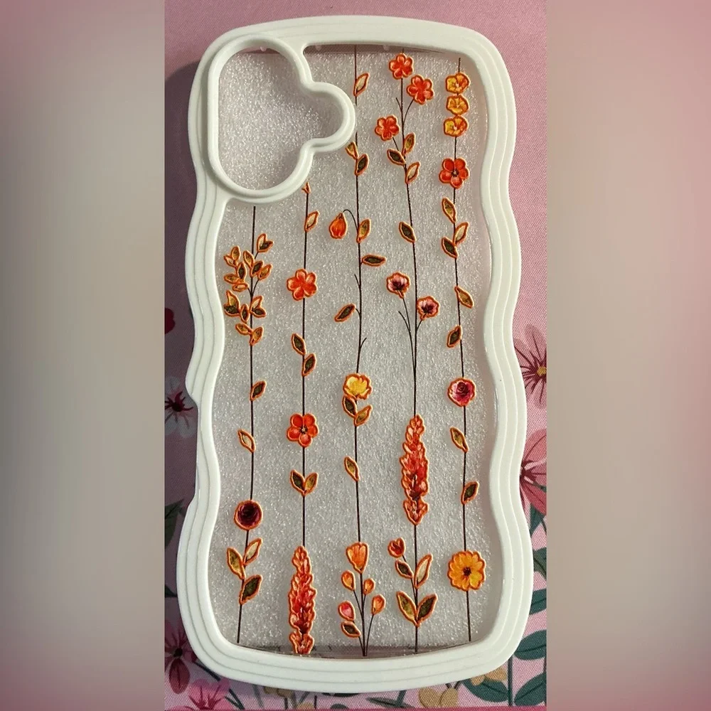 Floral Patterned Phone Case with Orange and Pink Details- I Phone 16 Plus (NWT)